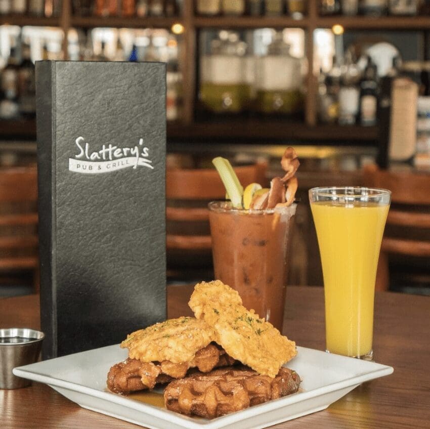 image of plate of food and drinks served at Slattery's Pub in Denver, Co from the blog Denver's Authentic Irish Pubs