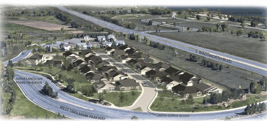 Entrance to TrailMark community with nearby homes for sale Littleton CO