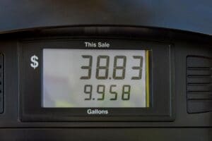 alt="Gas prices and the spring housing market in Littleton CO — image of gas pump pricing